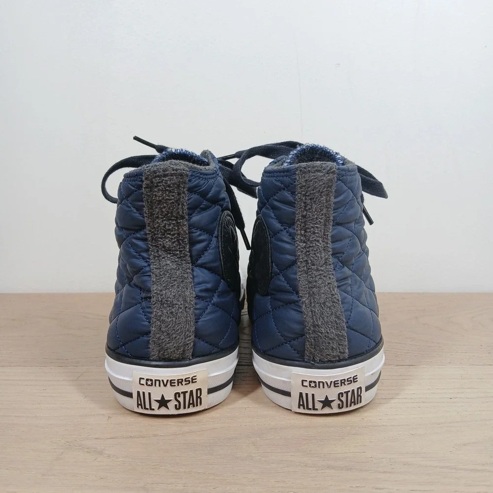 Converse High Top Sneakers Women 7.5 Navy Textile Quilted Lined Winter Casual